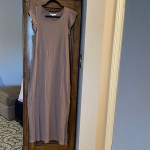 Z Supply Taupe Light Brown Ruffle Shoulder Cotton Maxi Dress, Med, EXCELLENT +